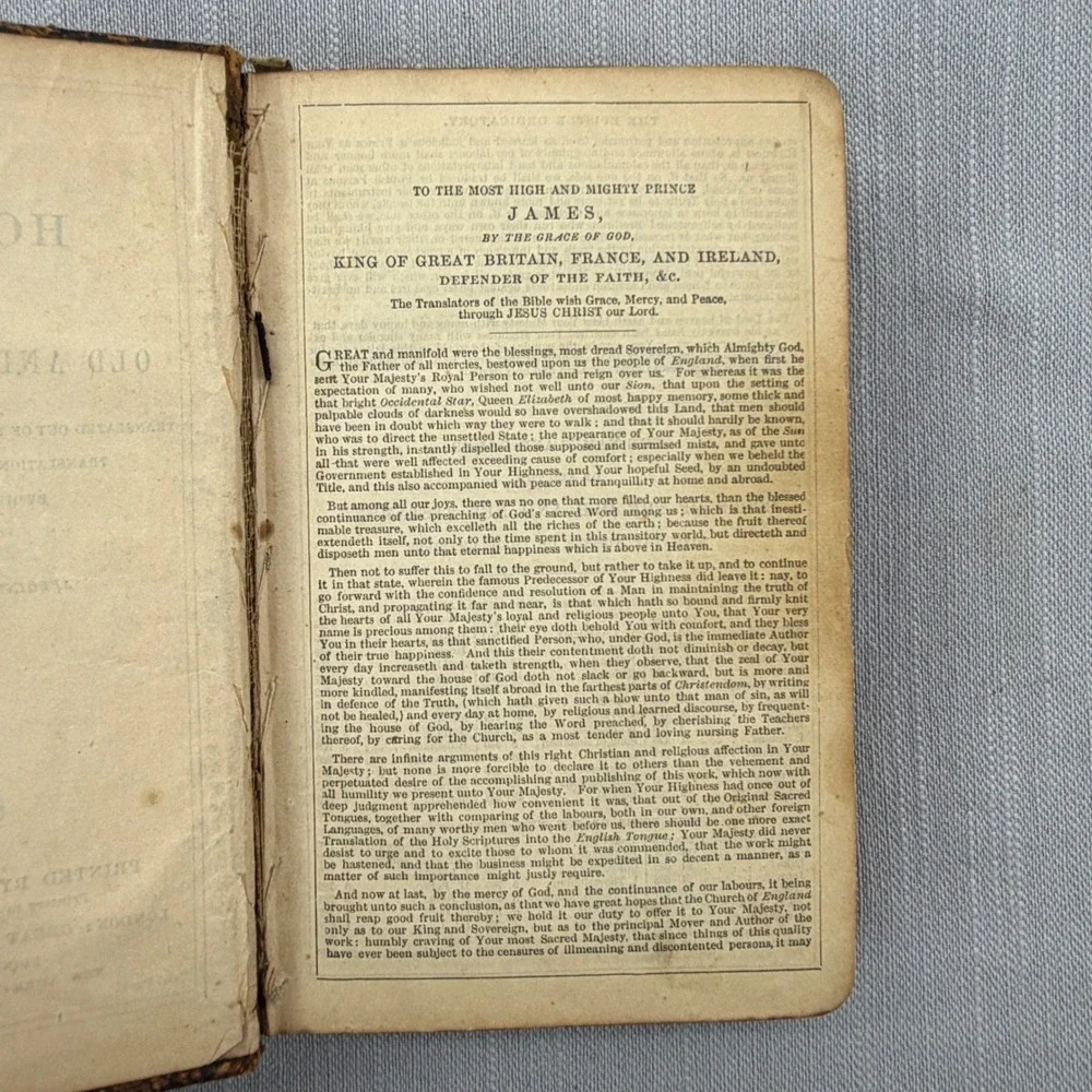 Vintage Eyre & Spottiswoode Holy Bible Leather KJV Embossed Pocket Pearl c 1873